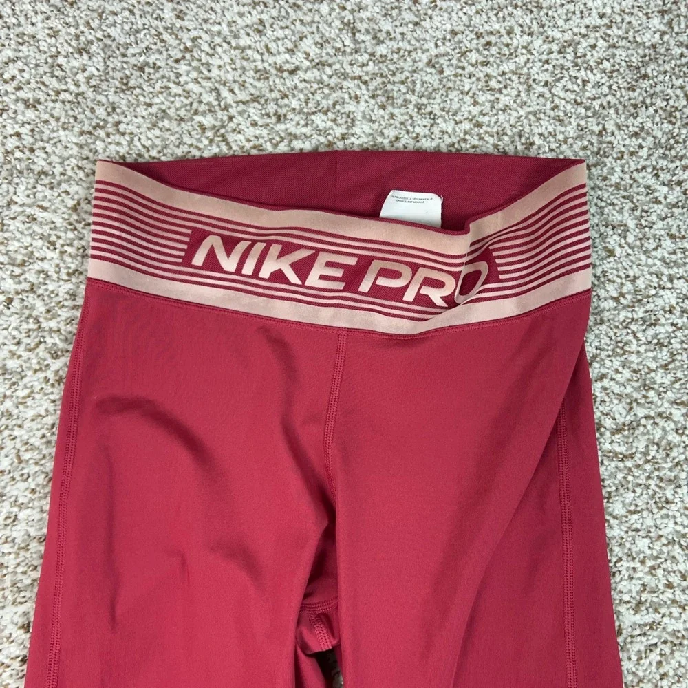 Nike Pro Leggings Women Small Red Gym Training Dri-FIT Mesh 7/8 Tights Pants Gym